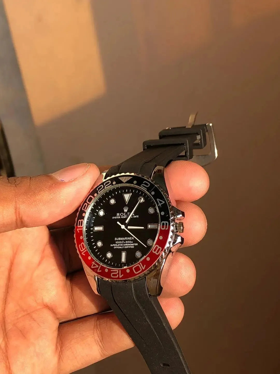 ROLEX Water Resistant Watch With GMT Style Date & Rubber Strap JELLA