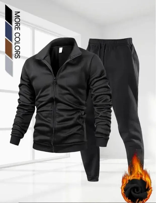 2Pcs Men's Fleece Plain Zipper TrackSuit
