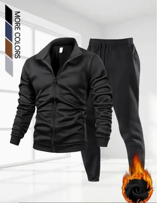 2Pcs Men's Fleece Plain Zipper TrackSuit