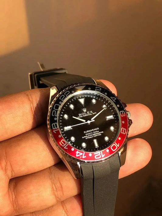 ROLEX Water Resistant Watch With GMT Style Date & Rubber Strap